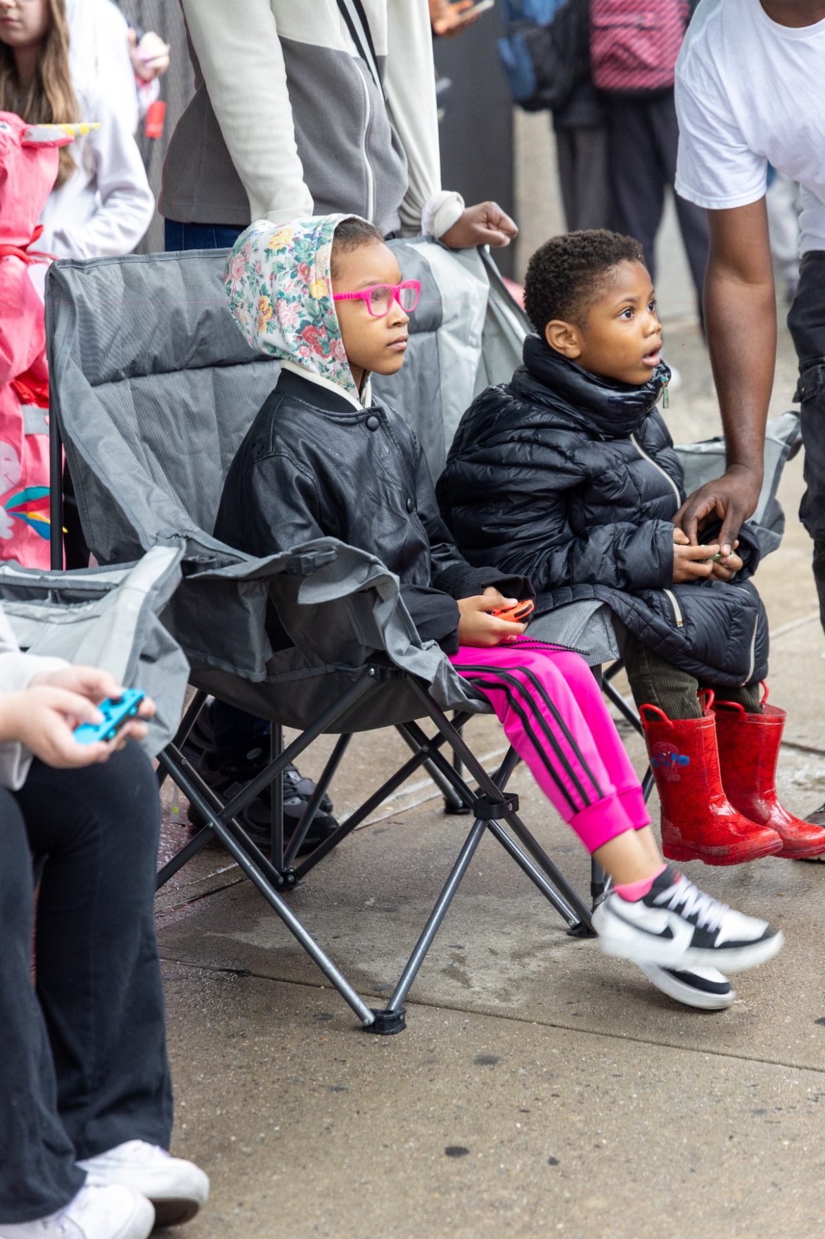 Kids gaming in the outdoor seating area