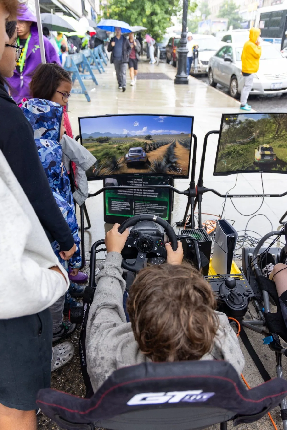 Racing simulator on game truck NYC